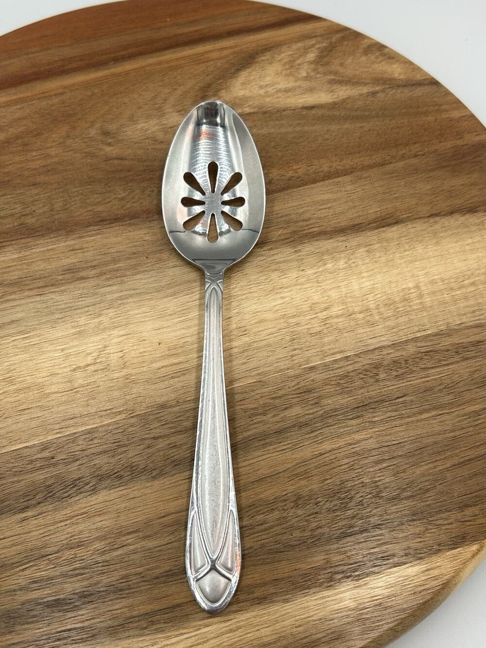 Pfaltzgraff 18/0 Stainless Serving Spoon Mirage Frost Pierced Vegetable Spoon